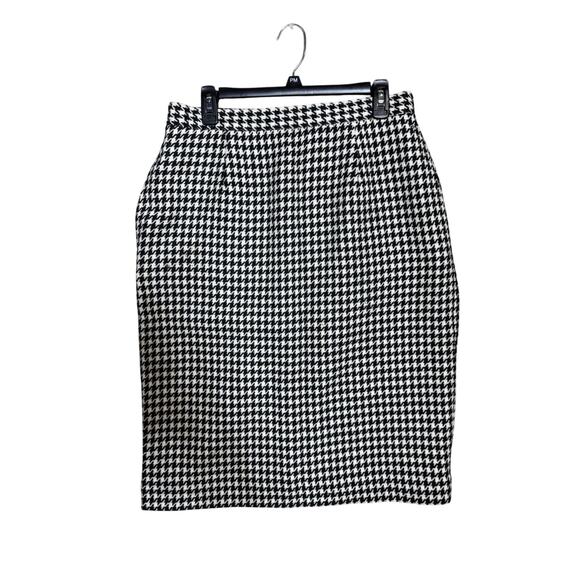 Vtg Houndstooth Pleated Midi Skirt 100% Wool Women’s Sz 14 Academia Oktober - Picture 1 of 5